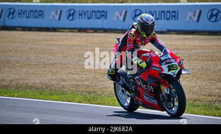 Autodrom MOST, MOST, République Tchèque, 30 juillet 2022, N°19 Alvaro Bautista ESP Ducati Panigale V4R ARUBA.IT Racing - Ducati sous Prosecco DOC Tchèque Banque D'Images