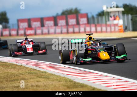 01 HINGER Dennis (NOR), Prema Racing, Dallara F2, action pendant la ronde 10th du Championnat de Formule 2 de la FIA 2022, de 28 juillet à 31, 2022 sur la Hungaroring, à Mogyorod, Hongrie - photo Joao Filipe / DPPI Banque D'Images