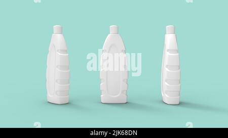 3D rendu d'un flacon de shampooing vide emballage de toilette maquette produit. Se tenir dans un espace vide promotionnel donner les soins de la peau et des cheveux Banque D'Images