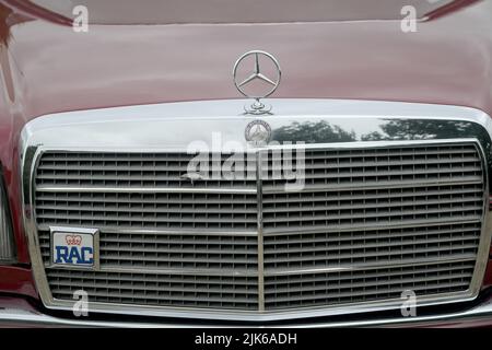 Surrey, Royaume-Uni. 31st juillet 2022. Weybridge Surrey 31st 22 juillet. Les membres du club des propriétaires de Mercedes Benz se réunissent pour leur rencontre estivale annuelle sur l'ancien circuit de course Brooklands à Weybridge Surrey. Les passionnés de la marque ont été accueillis à des expositions de véhicules Mercedes vintage et classique ainsi que de tout nouveaux modèles de salle d'exposition. Crédit : MARTIN DALTON/Alay Live News Banque D'Images