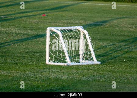 Herbe verte de jeu de but de football Banque D'Images