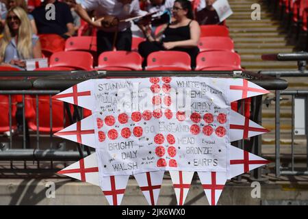 Londres, Royaume-Uni. JUILLET 31st. Un signe d'Angleterre avant le match de l'UEFA Women's European Championship entre l'Angleterre et l'Allemagne au stade Wembley, Londres, le dimanche 31st juillet 2022. (Credit: Pat Scaasi | MI News) Credit: MI News & Sport /Alay Live News Banque D'Images