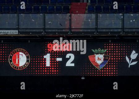 Rotterdam, pays-Bas. 31st juillet 2022. Score final au match de presse entre Feyenoord et Osasuna au Stadion Feijenoord sur 31 juillet 2022 à Rotterdam, pays-Bas (photo de Geert van Erven/Orange Pictures) crédit: Orange pics BV/Alay Live News Banque D'Images