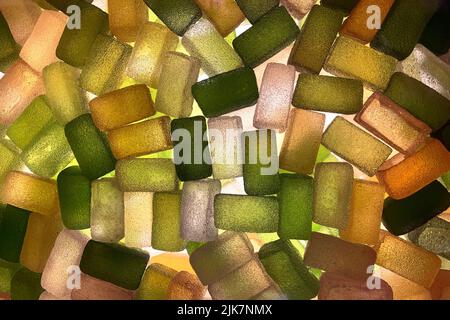 Motif de bonbons. Silhouette de nombreux bonbons multicolores aux couleurs vives et aux formes rectangulaires différentes. Banque D'Images