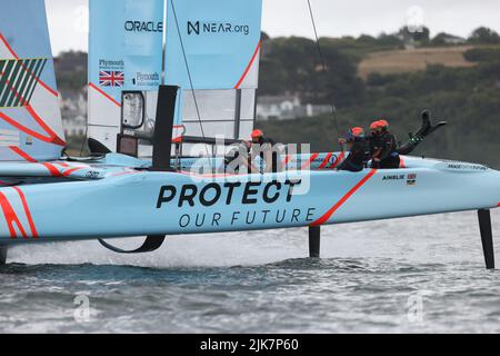 Plymouth, Royaume-Uni. 31st juillet 2022. PHOTO:JEFF GILBERT 31ST JUILLET 2022 PLYMOUTH, DEVON, ROYAUME-UNI LA DUCHESSE DE CAMBRIDGE REJOINT LA FIDUCIE 1851 ET L'ÉQUIPE DE LA GRANDE-BRETAGNE SAILGP À PLYMOUTH. À Plymouth, son Altesse Royale se joindra à un groupe d'enfants participant au programme protéger notre avenir de la Fiducie 1851, l'organisme de bienfaisance officiel de l'équipe SailGP de Grande-Bretagne. Crédit : Jeff Gilbert/Alamy Live News Banque D'Images