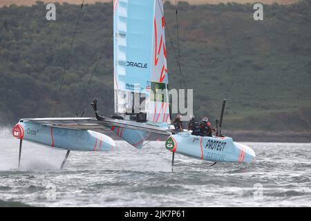 Plymouth, Royaume-Uni. 31st juillet 2022. PHOTO:JEFF GILBERT 31ST JUILLET 2022 PLYMOUTH, DEVON, ROYAUME-UNI LA DUCHESSE DE CAMBRIDGE REJOINT LA FIDUCIE 1851 ET L'ÉQUIPE DE LA GRANDE-BRETAGNE SAILGP À PLYMOUTH. À Plymouth, son Altesse Royale se joindra à un groupe d'enfants participant au programme protéger notre avenir de la Fiducie 1851, l'organisme de bienfaisance officiel de l'équipe SailGP de Grande-Bretagne. Crédit : Jeff Gilbert/Alamy Live News Banque D'Images