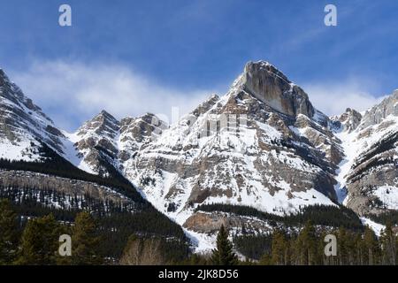 Vue sur la montagne près du Saskatchewan River Crossing, Icefields Parkway, parc national Banff, Alberta, Canada. Banque D'Images