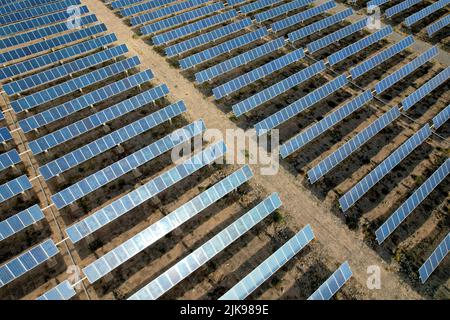 ZHANGYE, CHINE - 31 JUILLET 2022 - photo aérienne prise sur 31 juillet 2022 montre l'énergie propre des centrales solaires photovoltaïques sur le Gobi I sans bornes Banque D'Images