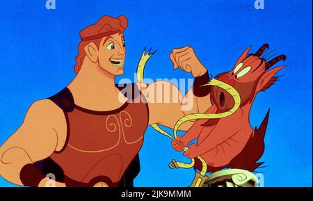 Hercules & Philoctetes film: Hercules (1997) personnages: Hercules & Philoctetes Directeur: Ron Clements, John Musker 14 juin 1997 **AVERTISSEMENT** cette photographie est destinée à un usage éditorial exclusif et est protégée par les droits d'auteur de DISNEY et/ou du photographe attribué par la Société du film ou de la production et ne peut être reproduite que par des publications dans le cadre de la promotion du film ci-dessus. Un crédit obligatoire pour DISNEY est requis. Le photographe doit également être crédité lorsqu'il est connu. Aucune utilisation commerciale ne peut être accordée sans l'autorisation écrite de la Société du film. Banque D'Images