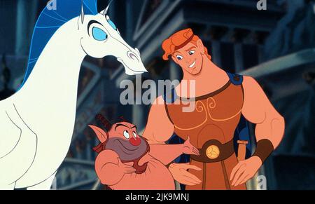 Pegasus,Philoctetes & Hercules film: Hercules (1997) personnages: ,Philoctetes & Hercules Directeur: Ron Clements, John Musker 14 juin 1997 **AVERTISSEMENT** cette photographie est destinée à un usage éditorial exclusif et est protégée par les droits d'auteur de DISNEY et/ou du photographe attribué par la Société du film ou de la production et ne peut être reproduite que par des publications dans le cadre de la promotion du film ci-dessus. Un crédit obligatoire pour DISNEY est requis. Le photographe doit également être crédité lorsqu'il est connu. Aucune utilisation commerciale ne peut être accordée sans l'autorisation écrite de la Société du film. Banque D'Images