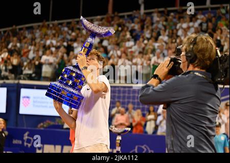 Umago, Croatie. 31st juillet 2022. Jannik sinner (IT) pendant ATP Croatie Open Umag - Alcaraz vs sinner, tennis Internationals à Umago, Croatie, 31 juillet 2022 Credit: Independent photo Agency/Alay Live News Banque D'Images