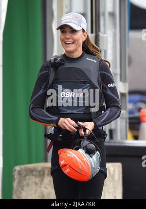 La duchesse de Cambridge visite l'équipe de SailGP de Grande-Bretagne à Plymouth, Royaume-Uni, sur 31 juillet 2022, Royaume-Uni. Photo de Stuart Hardy/ABACAPRESS.COM Banque D'Images