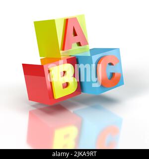 ABC coloré bloque 3D rendu sur un fond blanc. Banque D'Images