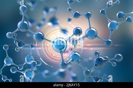 Modèle de molécule abstrait. Technologie numérique en génie génétique. Intelligence artificielle en synthèse moléculaire Banque D'Images
