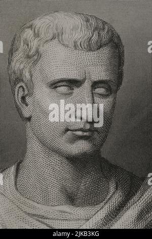 Marcus Tullius Cicero (106 BC-43 BC). Homme d'État romain, philosophe, écrivain et orateur. Gravure par Geoffroy. Détails. 'Historia Universal', par César Cantú. Volume VIII 1858. Auteur: Charles Geoffroy (1819-1882). Graveur français. Banque D'Images