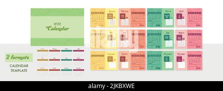 Coloré ensemble complet de 12 mois, 2022 conception de calendrier dans deux formats. Illustration de Vecteur