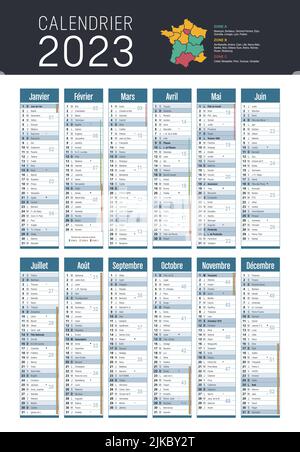 Calendrier de l'année 2023 en français, sur fond blanc. Modèle vectoriel Illustration de Vecteur