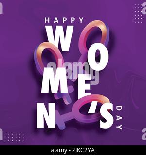 White Happy Women's Day font avec 3D dégradé sexe femelle signe sur fond violet liquide Twirl. Illustration de Vecteur