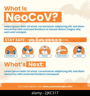 NeoCoV variante FAQ Poster ou Flyer Design avec informations de prévention pour la publicité. Illustration de Vecteur