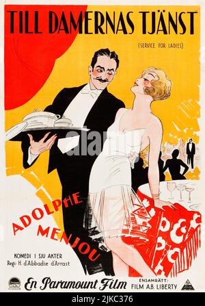 Till damernas tjänst - Service pour femmes (Paramount, 1927). Poster de film suédois. Adolphe Menjou. Banque D'Images