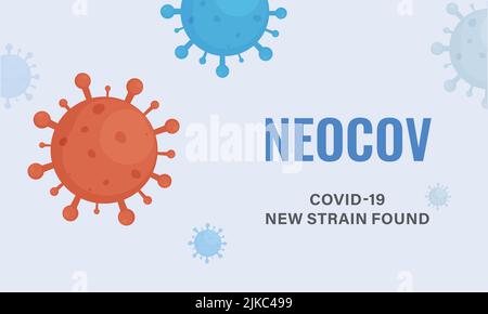 NeoCoV Covid-19 Nouveau Strain Banner Design avec effet coronavirus sur fond bleu pastel. Illustration de Vecteur