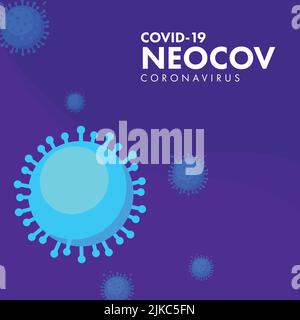 Covid-19 NeoCoV Poster Design avec effet coronavirus bleu sur fond violet. Illustration de Vecteur