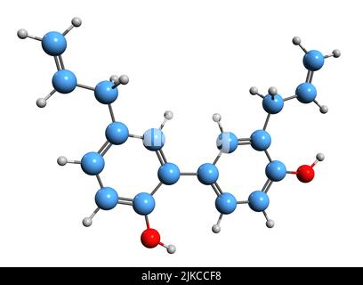 3D image de formule squelettique Honokiol - structure chimique moléculaire du Magnolia lignan isolé sur fond blanc Banque D'Images