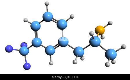 3D image de la formule squelettique de Norfenfluramine - structure chimique moléculaire de la 3-trifluorométhylamine isolée sur fond blanc Banque D'Images