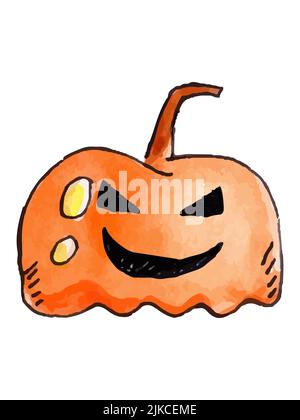 Aquarelle helloween citrouille illustration sur fond blanc. Dessin d'automne. Arrière-plan de vacances. Aquarelle Banque D'Images