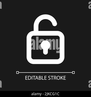 Cadenas déverrouillé pixel blanc parfait icône d'interface utilisateur linéaire pour thème sombre Illustration de Vecteur