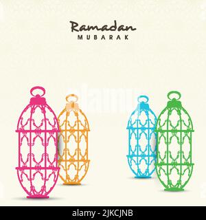 Les lampes ornementales florales ou lanternes sont décorées dans quatre couleurs différentes pour le mois Saint islamique, Ramadan Moubarak. Illustration de Vecteur