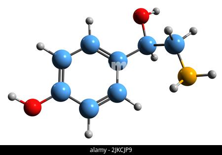 3D image de la formule squelettique de l'octopamine - structure chimique moléculaire du médicament stimulant isolé sur fond blanc Banque D'Images