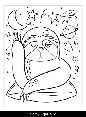 Page de coloriage de sloth. Ours drôle. Illustration du contour. Banque D'Images