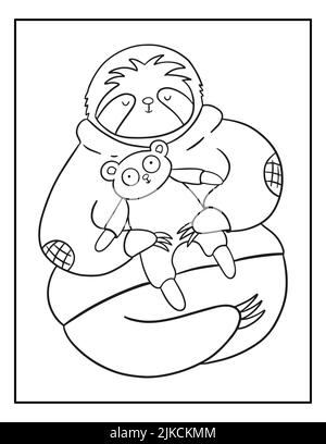 Page de coloriage de sloth. Ours drôle. Illustration du contour. Banque D'Images