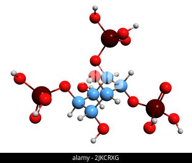 3D image de la formule squelettique de l'inositol trisphosphate - structure chimique moléculaire de la molécule de signalisation de l'inositol phosphate isolée sur le backgro blanc Banque D'Images