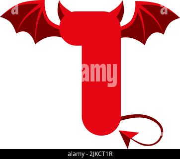 Diable rouge 1 numéros avec ailes pour les jeux d'interface utilisateur. Un démon de dessin animé sombre effrayant. Illustration de Vecteur