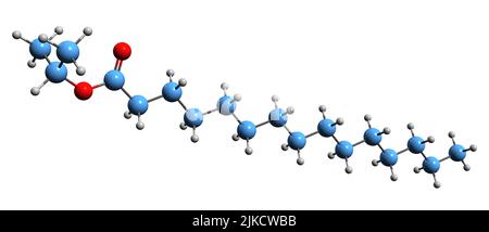 3D image de la formule squelettique de l'isopropyle myristate - structure chimique moléculaire de l'acide tétradécanoïque isolé sur fond blanc Banque D'Images