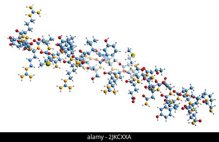 3D image de la formule squelettique des polypeptides pancréatiques - structure chimique moléculaire des cellules PP polypeptide isolé sur fond blanc Banque D'Images