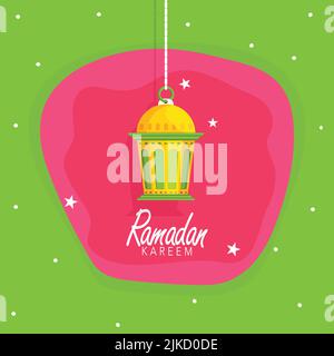 Communauté musulmane mois Saint, Ramadan Kareem carte de vœux avec belle lampe suspendue sur un fond décoré d'étoiles. Illustration de Vecteur