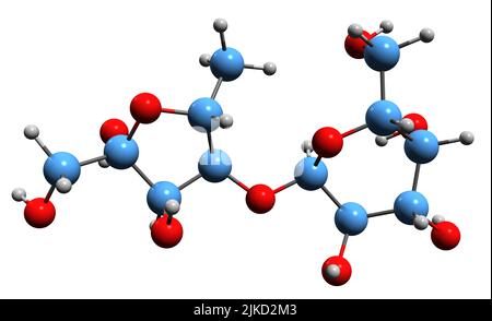 3D image de la formule du squelette de Lactulose - structure chimique moléculaire du sucre non absorbable isolé sur fond blanc Banque D'Images