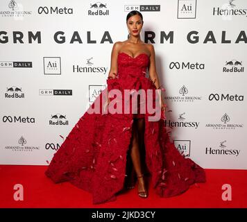 Maya Jama arrivant au GRM Gala au Palais de Kensington à Londres. Date de la photo: Lundi 1 août 2022. Banque D'Images