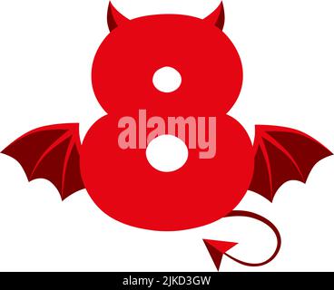 Numéro de 8 rouge diable avec ailes pour les jeux d'interface utilisateur. Un démon huit sombre et effrayant. Illustration de Vecteur