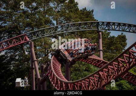 The Alton Towers Intamin Rocket , également connu sous le nom DE RITA , dans la région de Dark Forrest du parc à thème Alton Towers et de l'hôtel Staffordshire Angleterre Banque D'Images