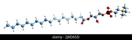 3D image de la formule squelettique de la lysophosphatidylcholine - structure chimique moléculaire de la lysolécithine isolée sur fond blanc Banque D'Images