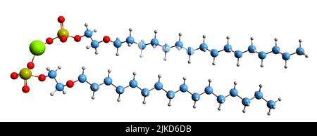 3D image de la formule squelettique du sulfate de laureth de magnésium - structure chimique moléculaire du surfactant anionique doux isolé sur fond blanc Banque D'Images