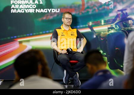 Mogyorod, Hongrie. 30 juillet 2022. Formule 1 Grand Prix de Hongrie à Hungaroring, Hongrie. Photo : Andreas Seidl, directeur de l'équipe McLaren lors de la conférence de presse © Piotr Zajac/Alamy Live News Banque D'Images