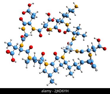 3D image de la formule squelettique Malacidine в - structure chimique moléculaire du métabolite bactérien isolé sur fond blanc Banque D'Images