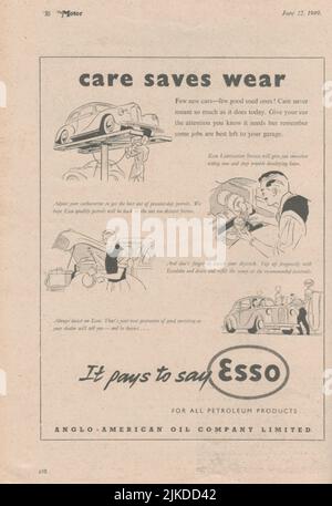 Esso Care économise porter une vieille publicité vintage d'un magazine automobile britannique Banque D'Images