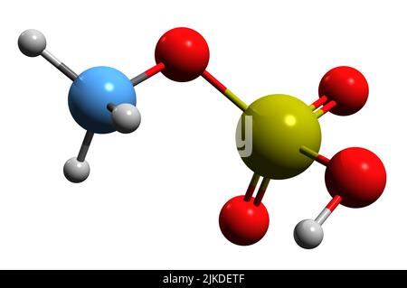 3D image de la formule squelettique de bisulfate de méthyle - structure chimique moléculaire du sulfate de monométhyle isolé sur fond blanc Banque D'Images