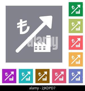 La centrale électrique montante turque Lira prix des icônes plates sur des fonds carrés de couleur simples Illustration de Vecteur